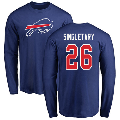 Men NFL Buffalo Bills #26 Devin Singletary Royal Blue Name and Number Logo Long Sleeve T Shirt->buffalo bills->NFL Jersey